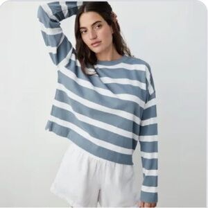 AYR Half Day Striped Crew Neck Sweater in Sound Bath color